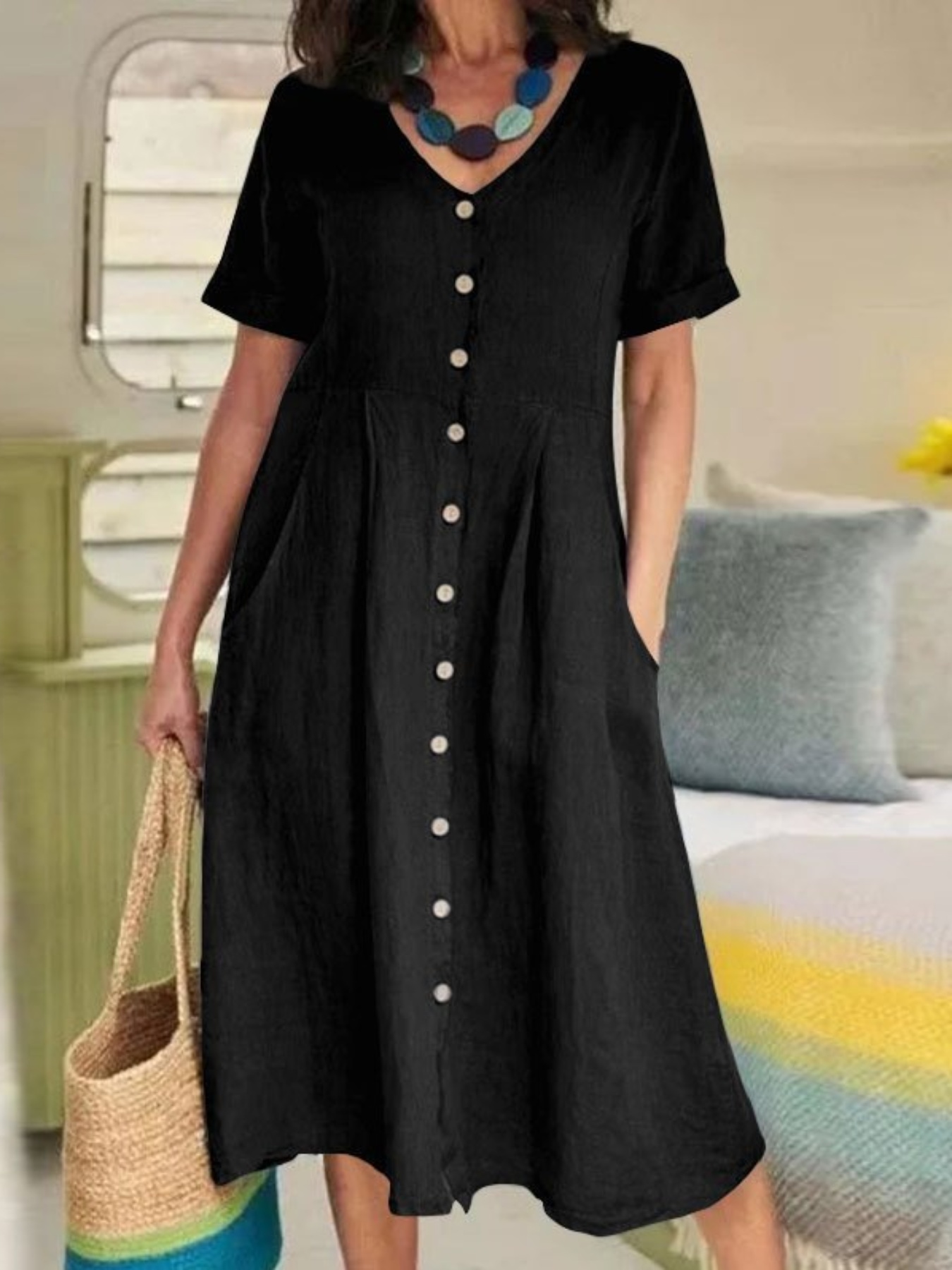 black and white midi dress Monte Carlo | Black & White Striped Square-Neck Drop-Waist Midi Dress