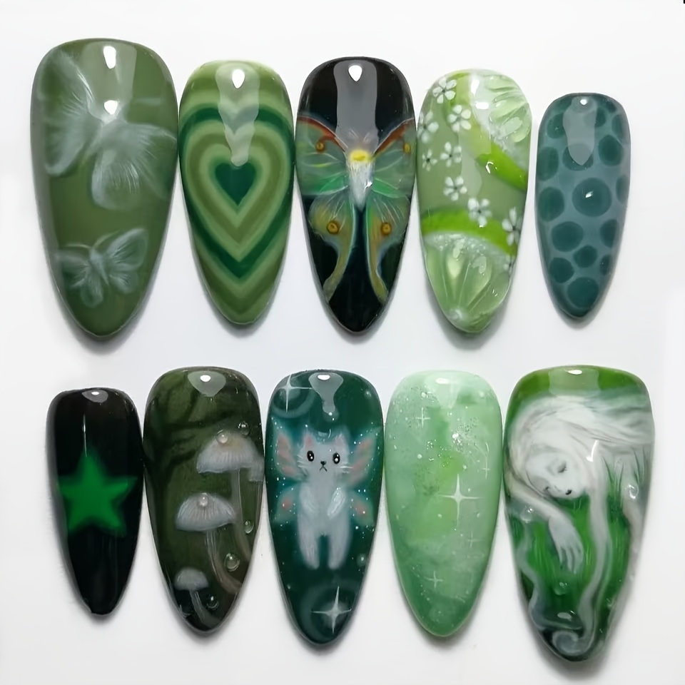 TEMU Secret Style 24pcs Set Of Medium-length Almond Stacked Color Love Wear Nails. Daily Wear. Must-have Manicure For Trendy And Cool Styles. Matte