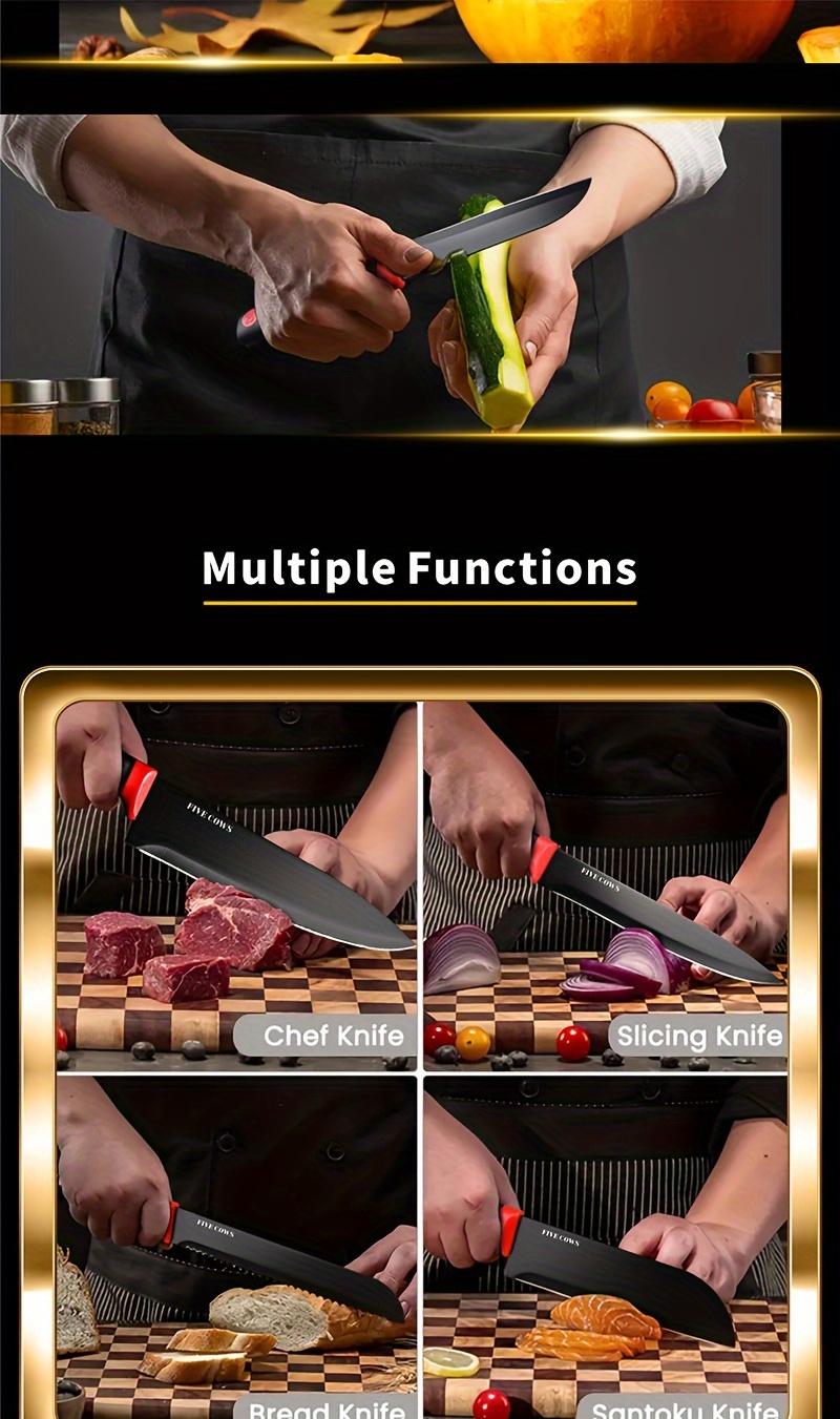 14pcs Kitchen Knife Set | High Carbon Stainless Steel Blades, German Stainless Steel, Dishwasher Safe, Built-in Sharpener, Non-Slip Handles, Ambidextrous, Black and White