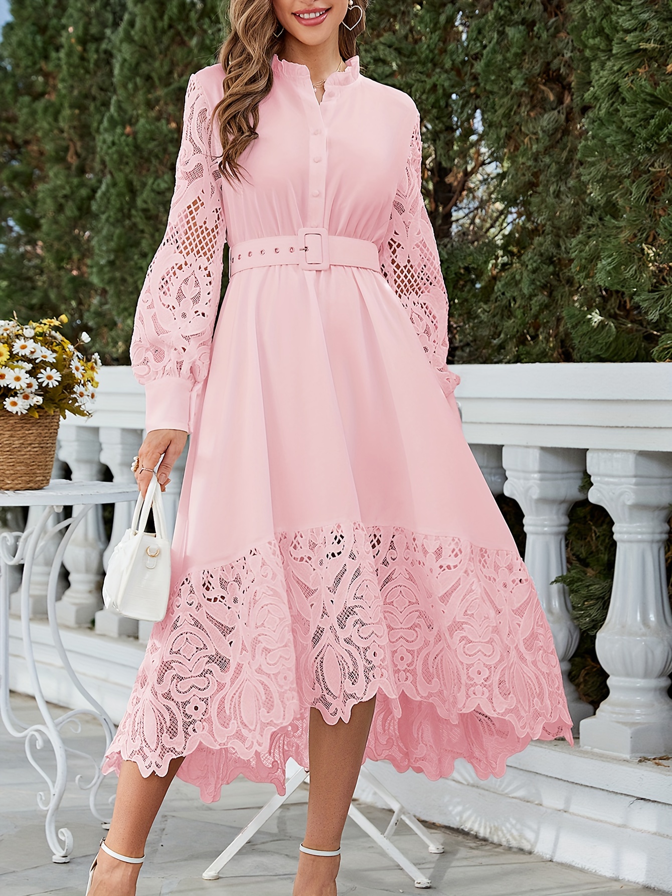 Midi Jurk Korte Mouw Roze Jurk Lange Mouw Felroze Jurk, Jurk Met