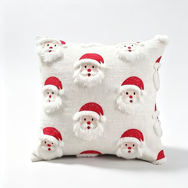 TEMU 1 Housse de coussin Père Noël, Broderie Moelleuse, Housse de coussin carrée texturée décorative pour canapé, chambre, ferme, hiver, Noël,