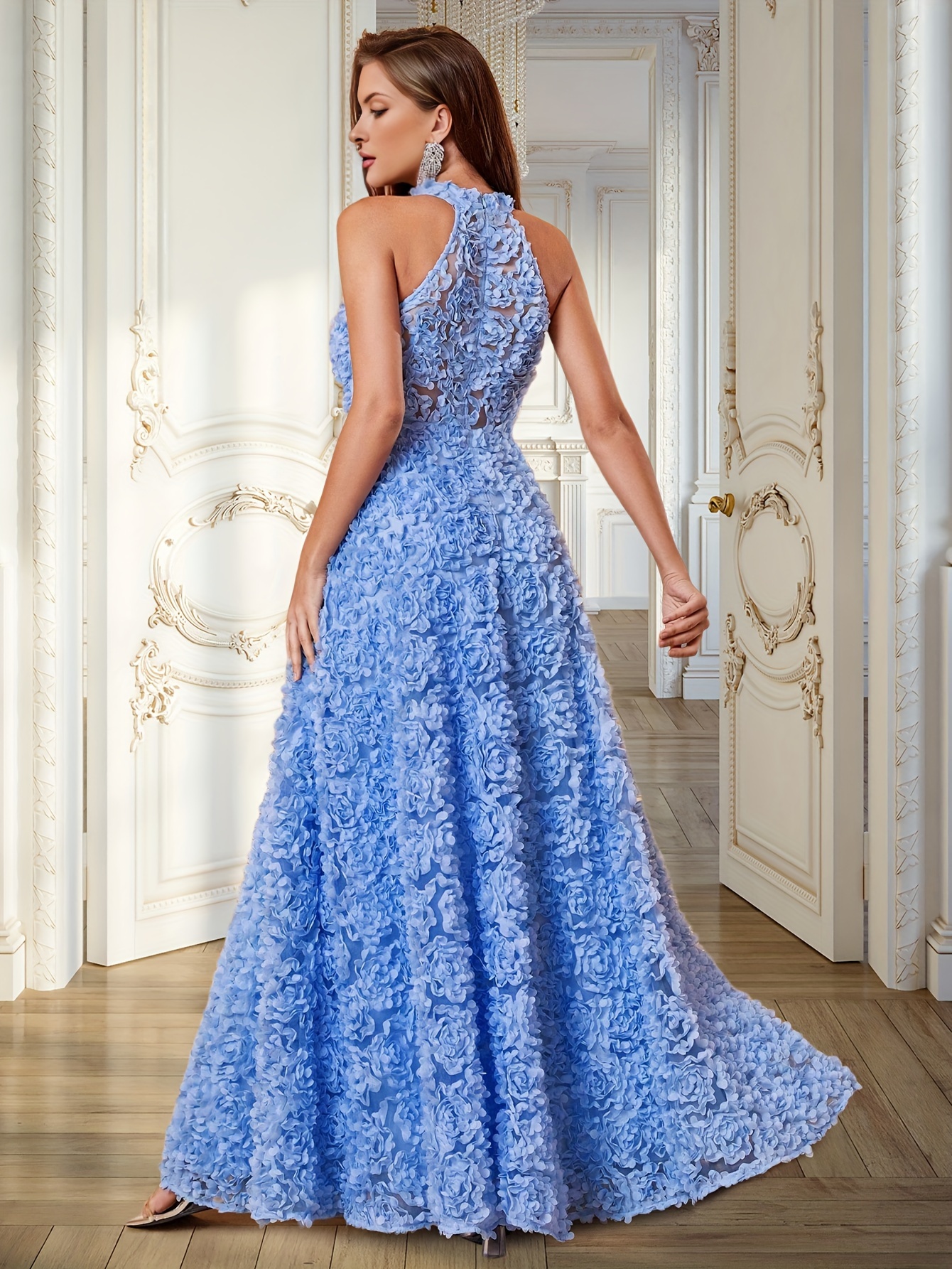 halter neck floral dress evening party gown elegant unique - Temu United  Arab Emirates