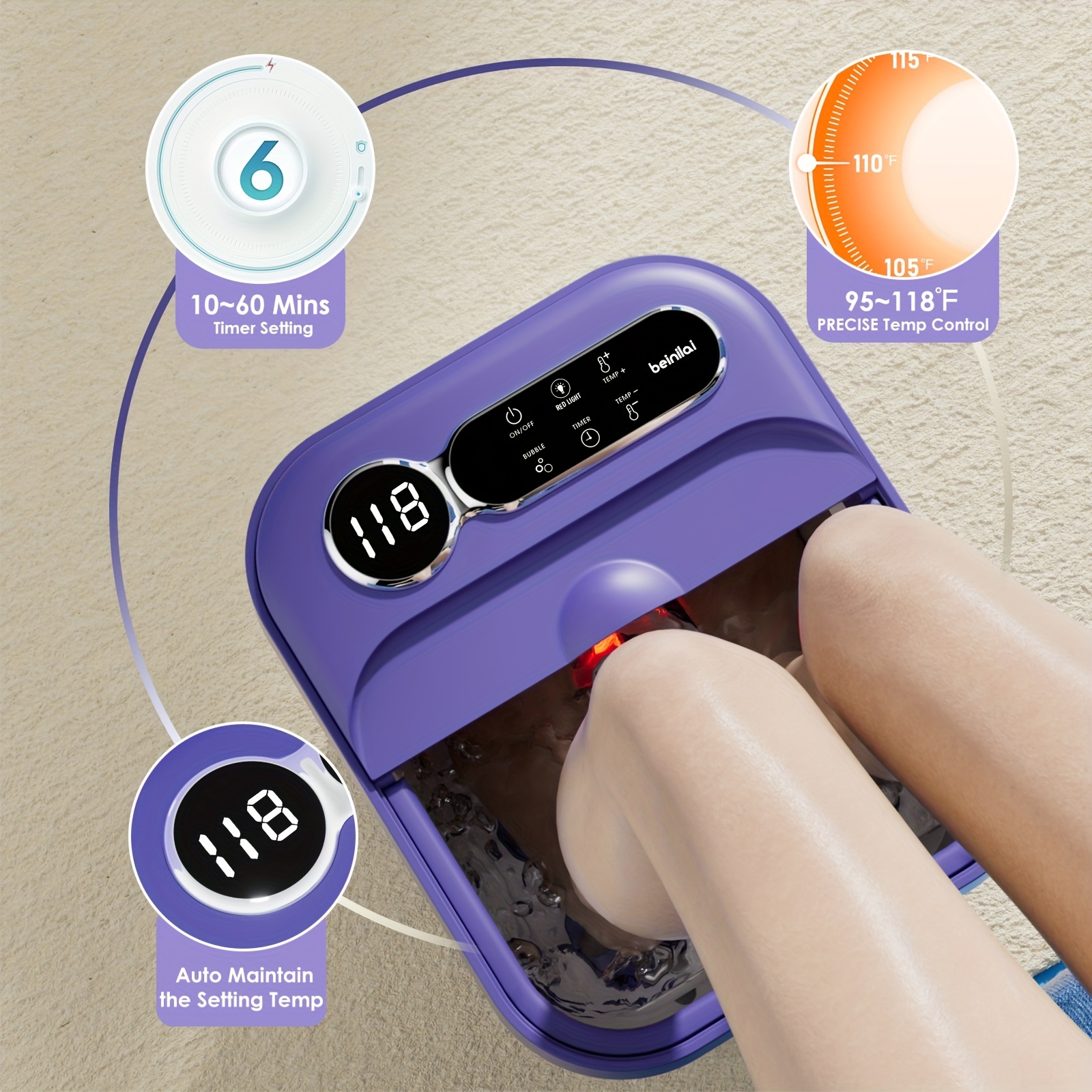 A Foldable Foot Spa Massager with a Heater And Temperature Controller, Featuring a Bubble Foot Bath, Six Massage Rollers, Vibration, And Red Light for Foot Soaking. an Essential Foot Massager for Winter, Making It a Perfect Warm Gift for Loved Ones!
