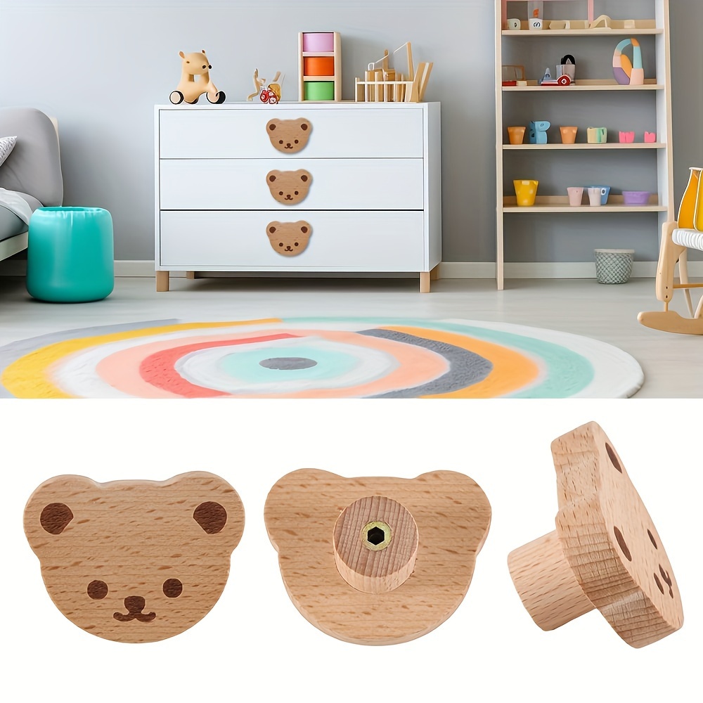 

Bear-shaped Wooden Drawer Pulls With Metal Trim, Cabinet Knobs With Installation Hardware Included - Home Decor Hardware For Kitchen And Bathroom Cabinets