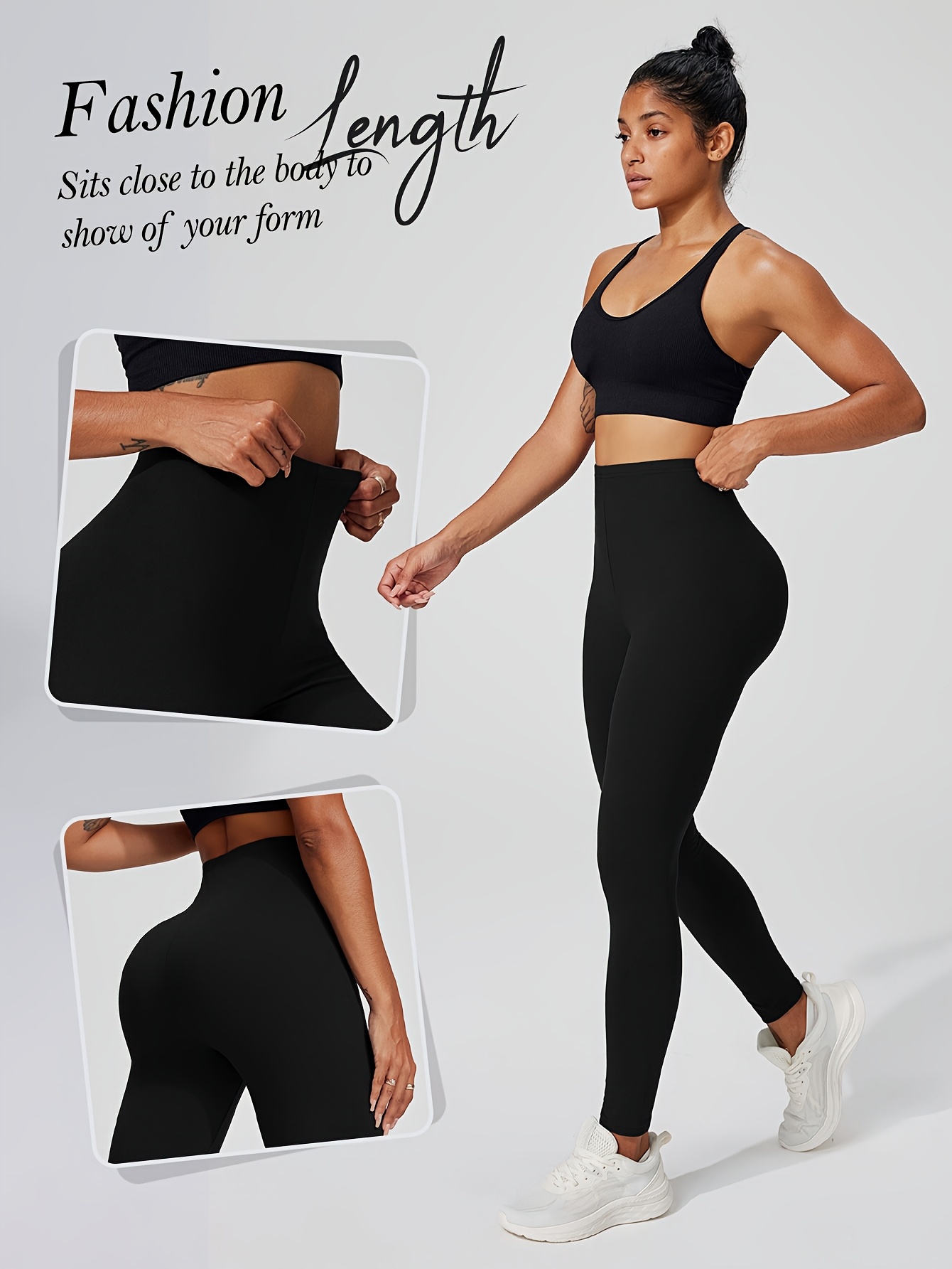 Women's High Elasticity Activewear Full-Length Leggings, Solid Color, Soft Knitted Fabric, Women Fitness Apparel Suitable For Autumn