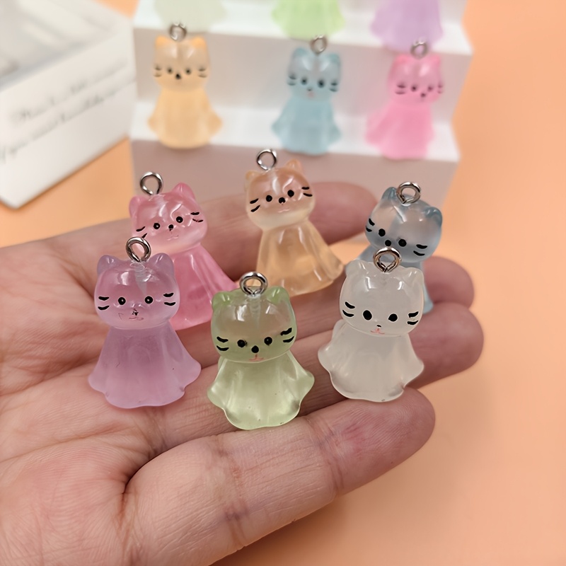 

12pcs Cute Transparent Cat Charms, Resin Animal Pendants For Diy Earring And Keychain Jewelry Making