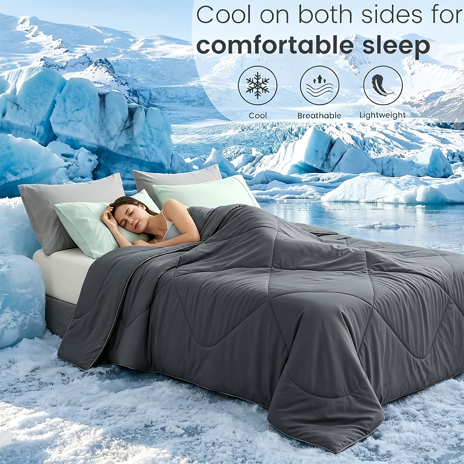 TEMU Rosekind 1pc Cooling Bed Blanket Ultra Soft Breathable, Cooling Blanket For Hot Sleepers, Soft Breathable Smooth Lightweight Grey Summer