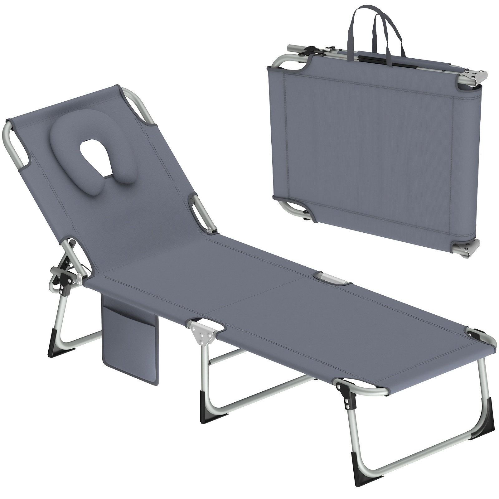 Image of Xerashop 2 Colors. Foldable Outdoor Recliner. Must-have For Beach Camping And Afternoon . Portable Folding Sleeping Chair. With Side Pockets And Detachable Pillow. Can Support Up To 160kg
