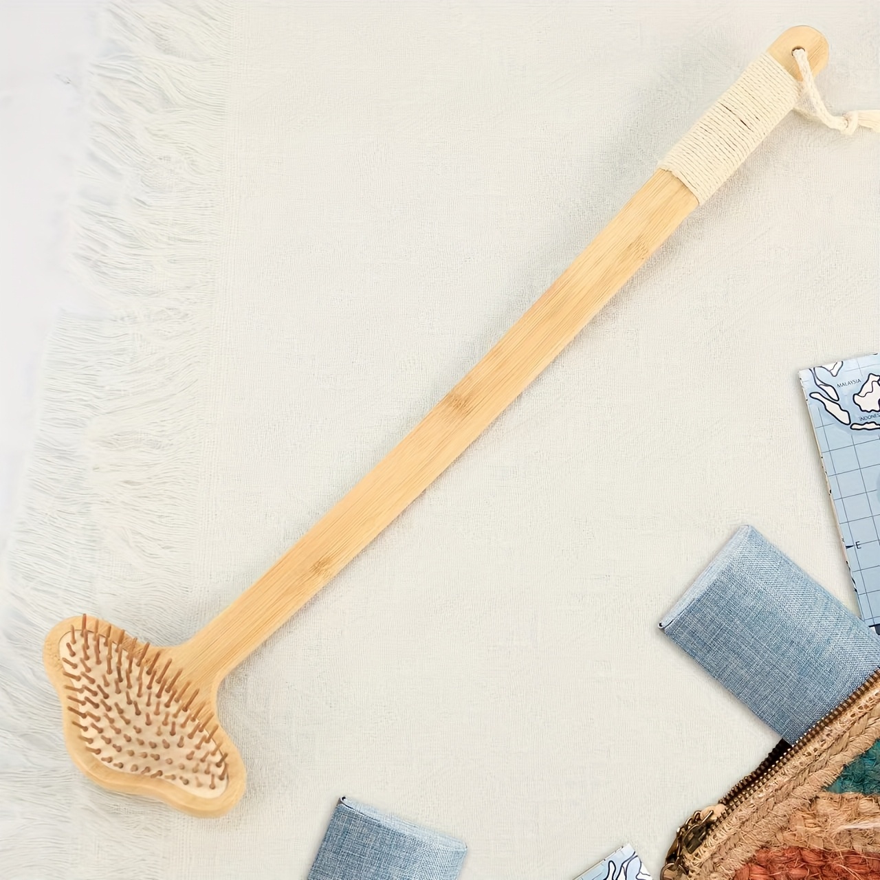 22 extra long bamboo back scratcher massager 2 in 1 ergonomic handle   beige friendly for adults   women elderly durable   care tool back massager Product details 1