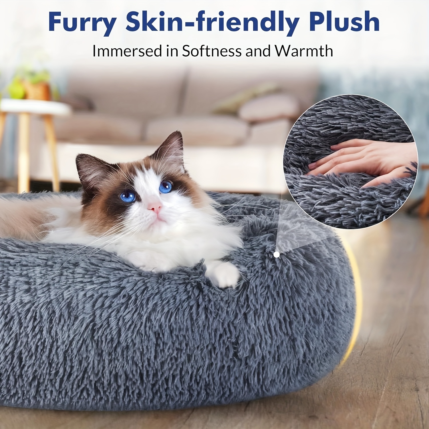 Plush Round Pet Bed with Dog