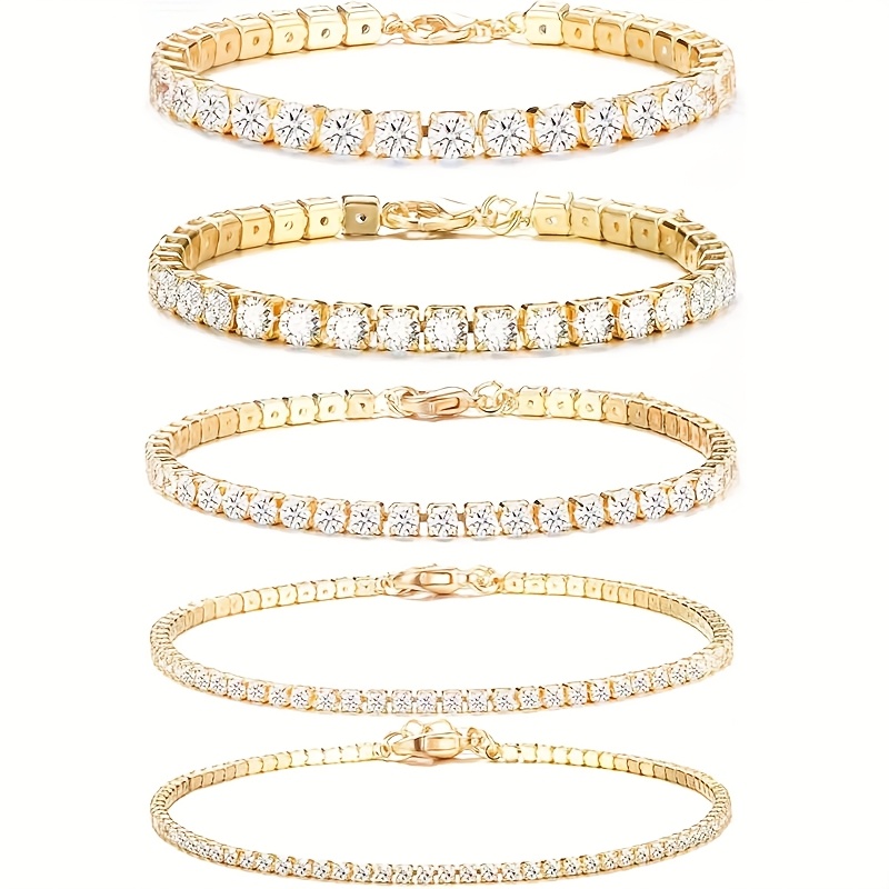 E-shop 5-teiliges Damen-Armband-Set, elegant minimalistisch mit kubischem synthetischem Zirkonia-Einlage, Tennisarmband geeignet für täglichen