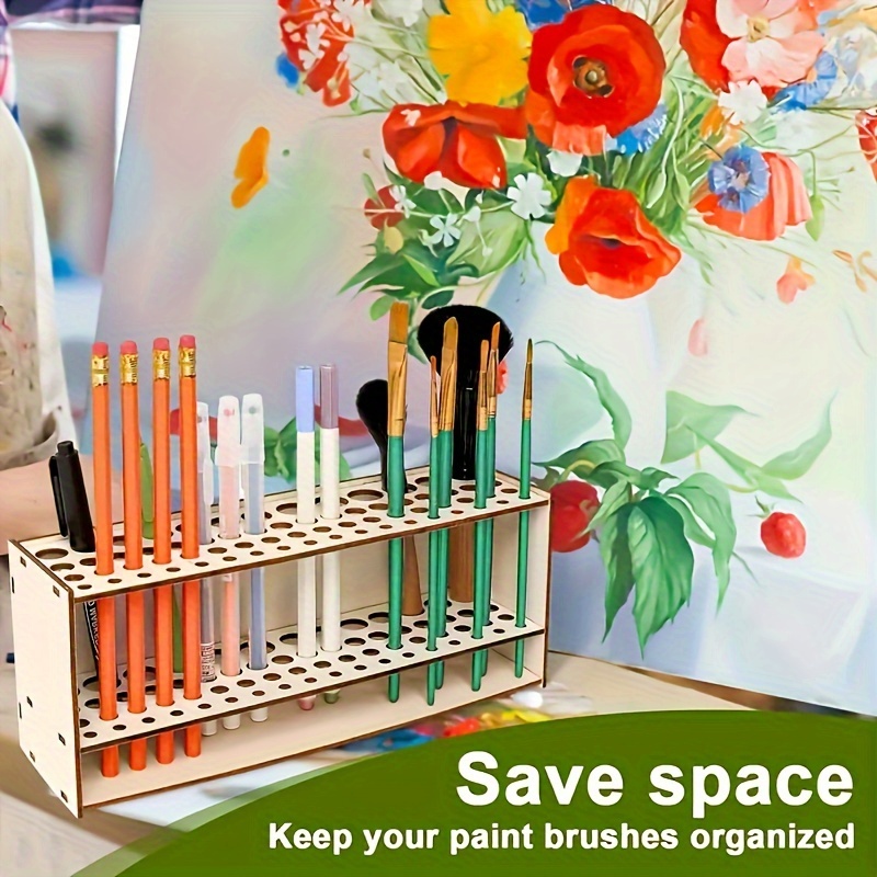 1pc modern wooden paint brush holder     desktop organizer detachable art pen rack durable artist tool storage shelf for studio and home use