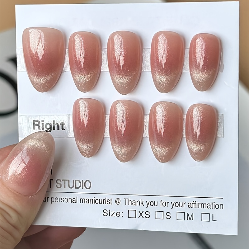 TEMU 10pcs Of Handmade False Nails, Y2k Style, High-end Pink Gradient, Hand-painted Eye, Cat Eye, Red Nails, Short False Nails, Almond Nails, False