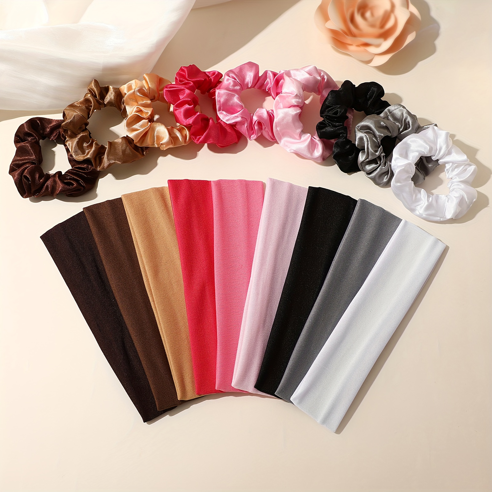 TEMU 9pcs/18pcs Bandeaux de cheveux pour femmes, , course à pied, yoga, sport. Bandeau élastique absorbant la transpiration, couleur unie. Ensemble