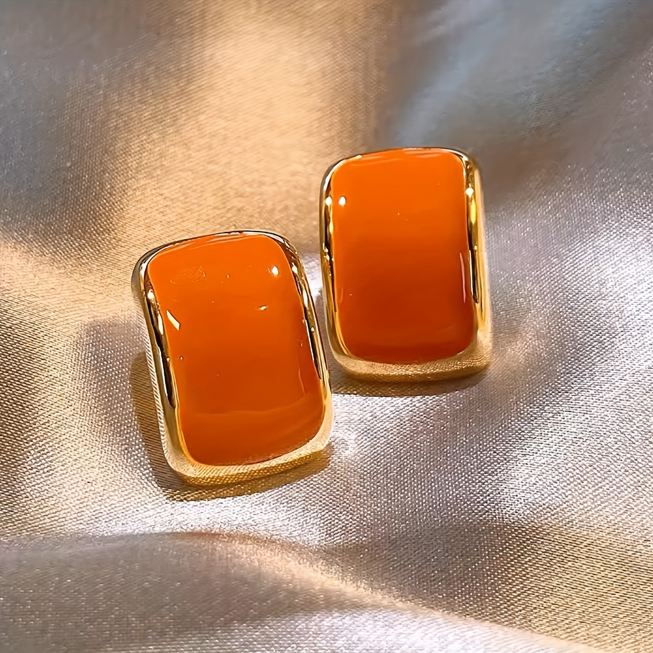 TEMU 1 Par de Pendientes Colgantes Cuadrados de Inspiración Vintage para Mujer - Elegantes Naranjas y Dorados de Otoño/Invierno, Aleación de con