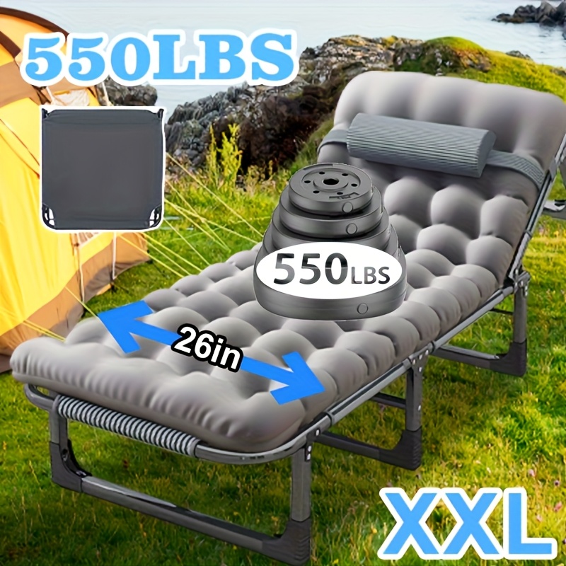 adult foldable single bed with comfort mattress and pillows portable durable frame premium fabric for outdoor travel poolside patio terrace camping elegant outdoor furniture lightweight design ideal for leisure use single folding bed camping bed with mattress bed chair folding bed for sleeping portable mattress patio furniture poolside lounger spacesaving furniture   sturdy construction outdoor only