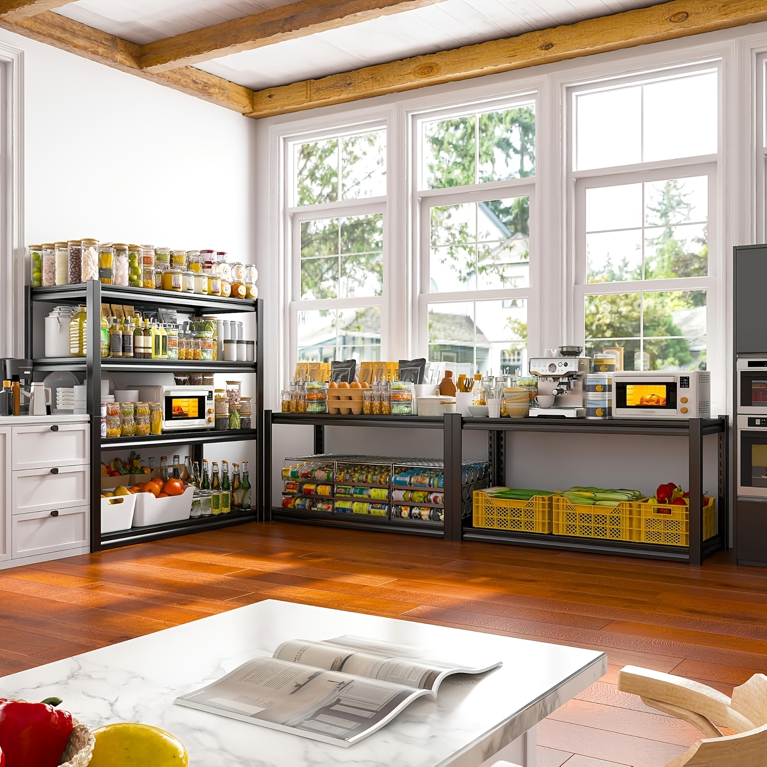 5-Tier Heavy-Duty Adjustable Kitchen Storage Shelf with Modular Shelving System & -Standing Suitable for Kitchen Organizers, Garage Tools, Microwave Stand, Baker's Rack, Utility Shelves - Assembly, Space-Saving Unit