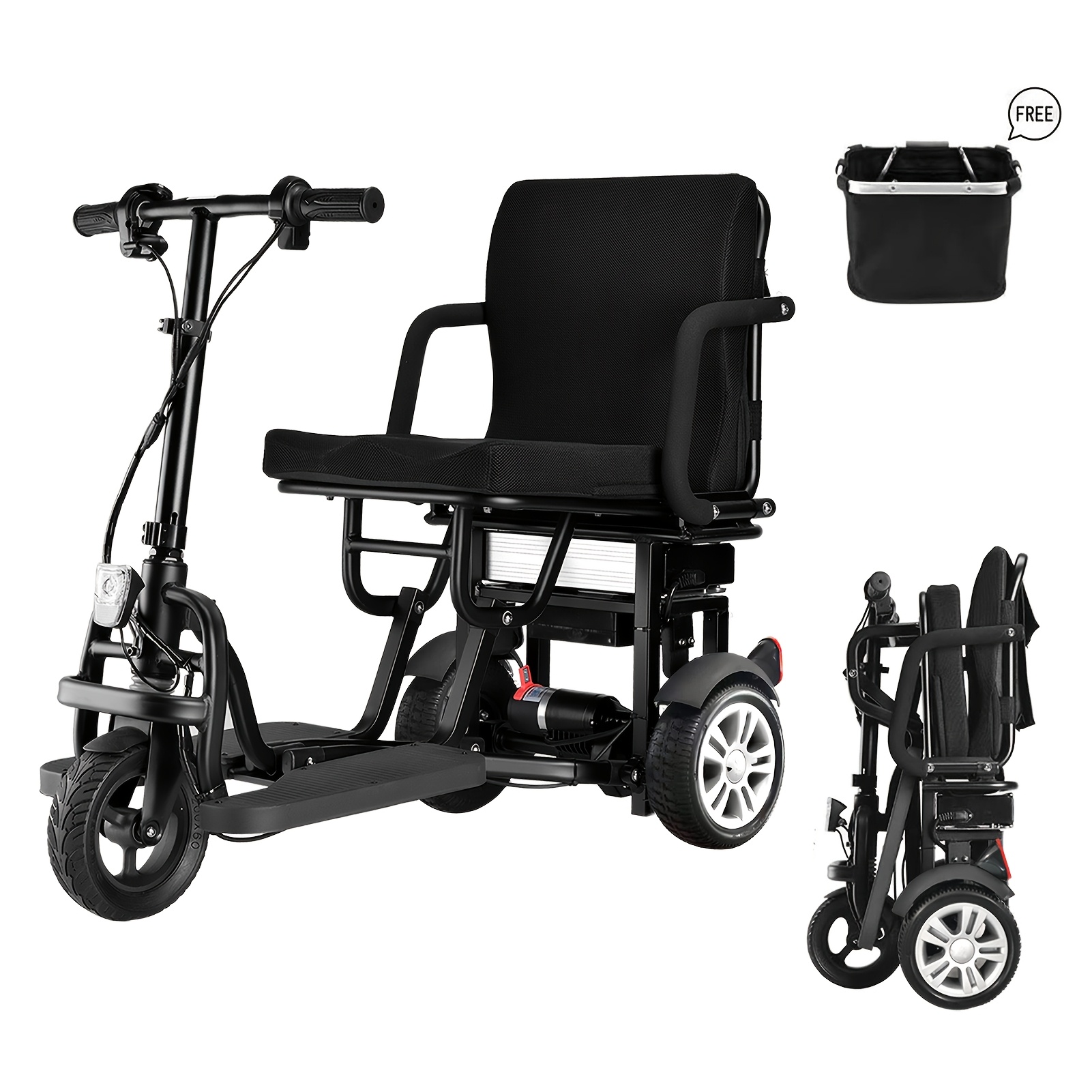 Elektrische vouw-scooter met 3 wielen geschikt voor alle terreinen licht draagbaar elektrisch voertuig - slechts 120kg gewicht 26kg opvouwbare elektrische scooter, geschikt voor ouderen, stevige elektrische scooter