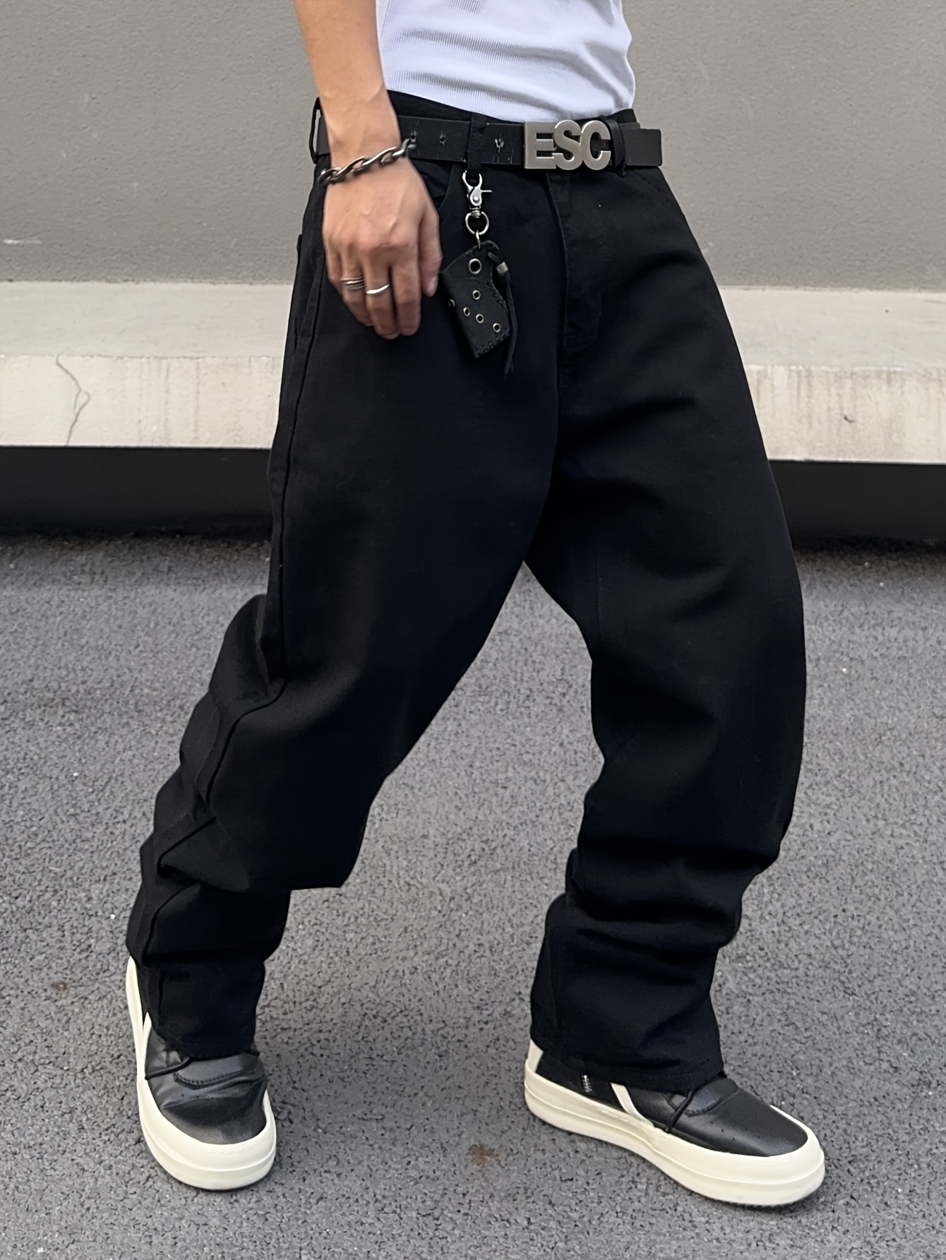 men's loose fit black denim jeans casual wide leg pants Temu