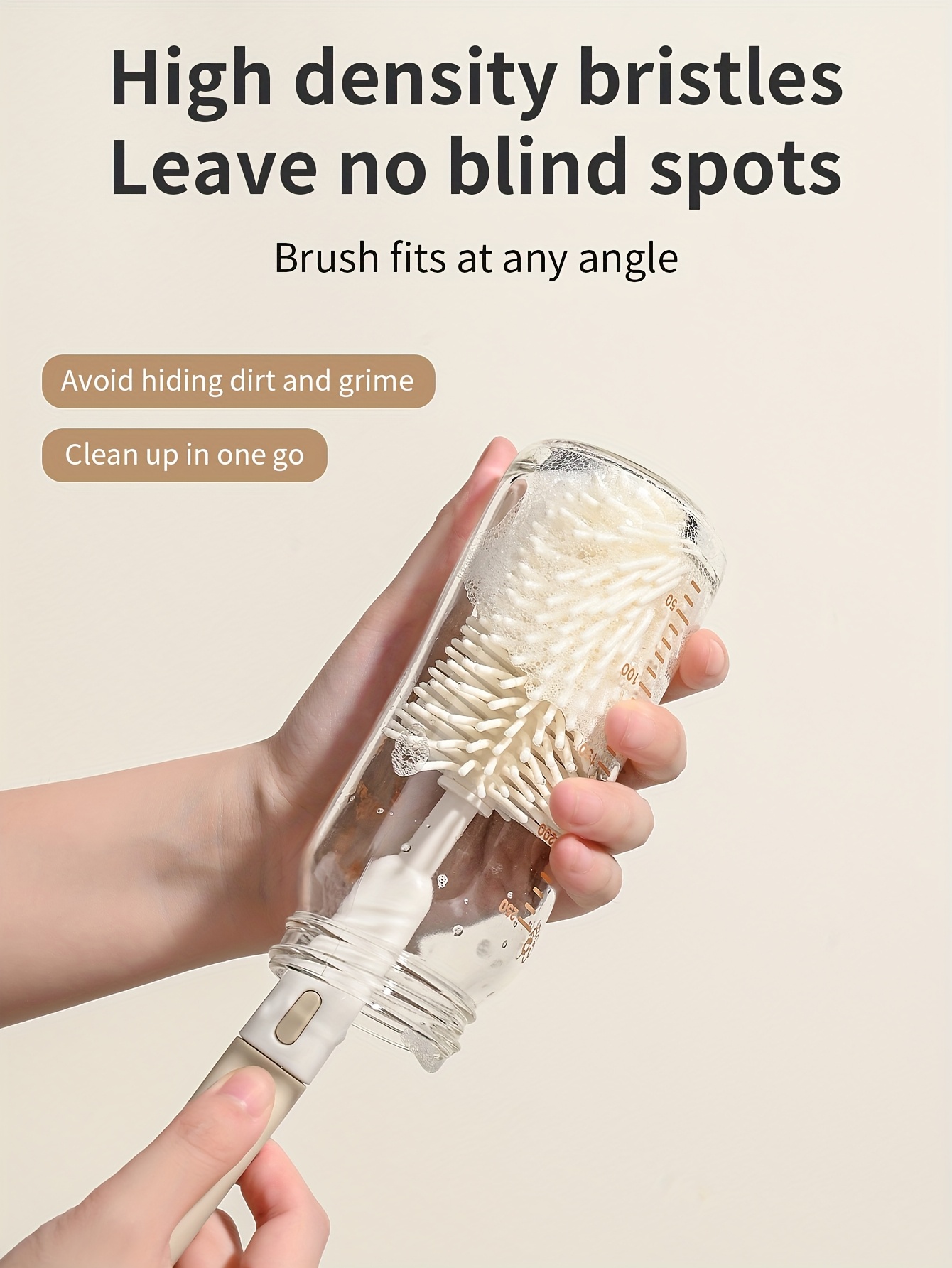 Silicone Bottle Brush Set, Including Handle, for Cleaning Nipple, Suction Straw and Cup Mouth
