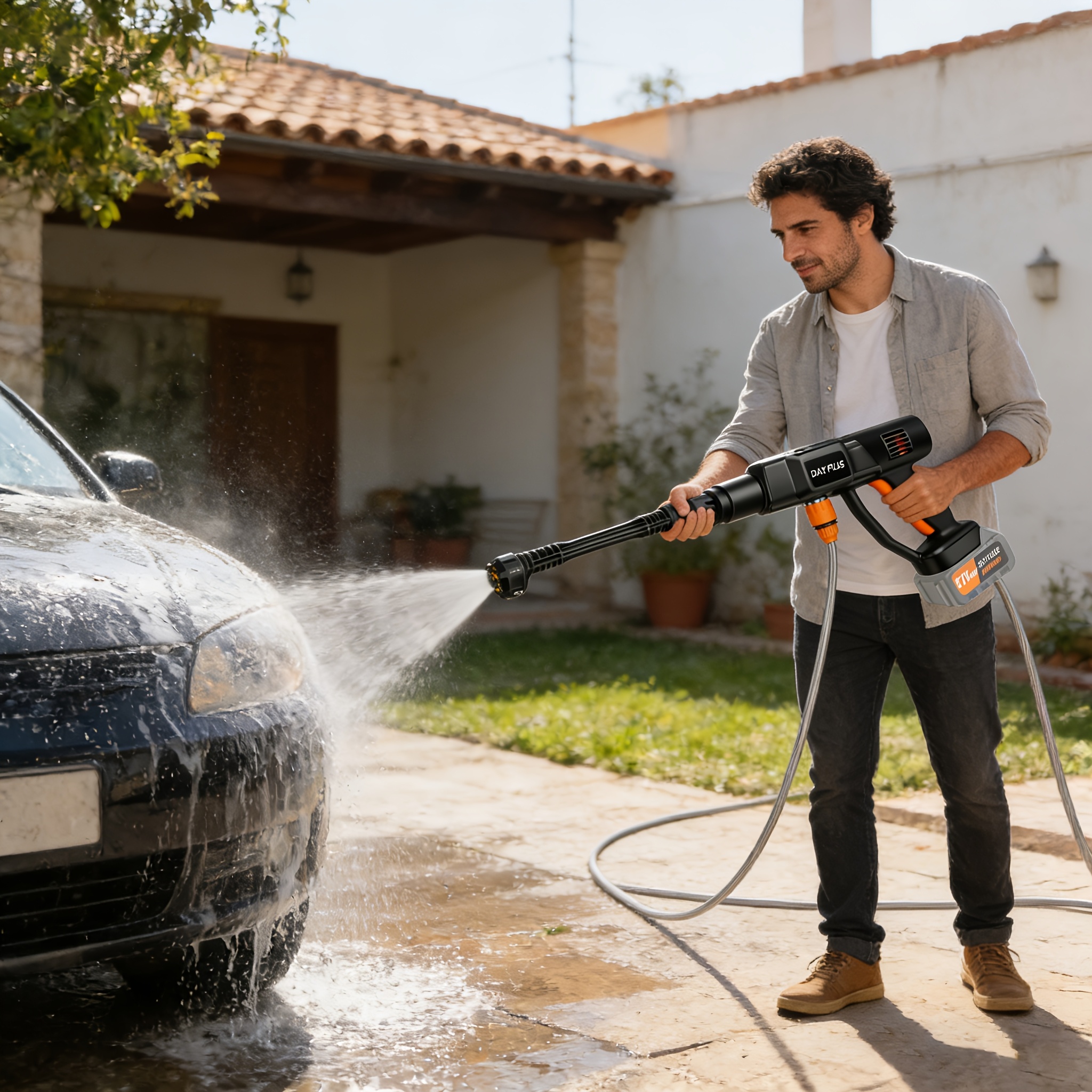 TEMU Hidrolavadora eléctrica inalámbrica, 45 bar/ 652 PSI con boquilla ajustable 6 en 1, limpiadora de con batería recargable para coche, hogar y