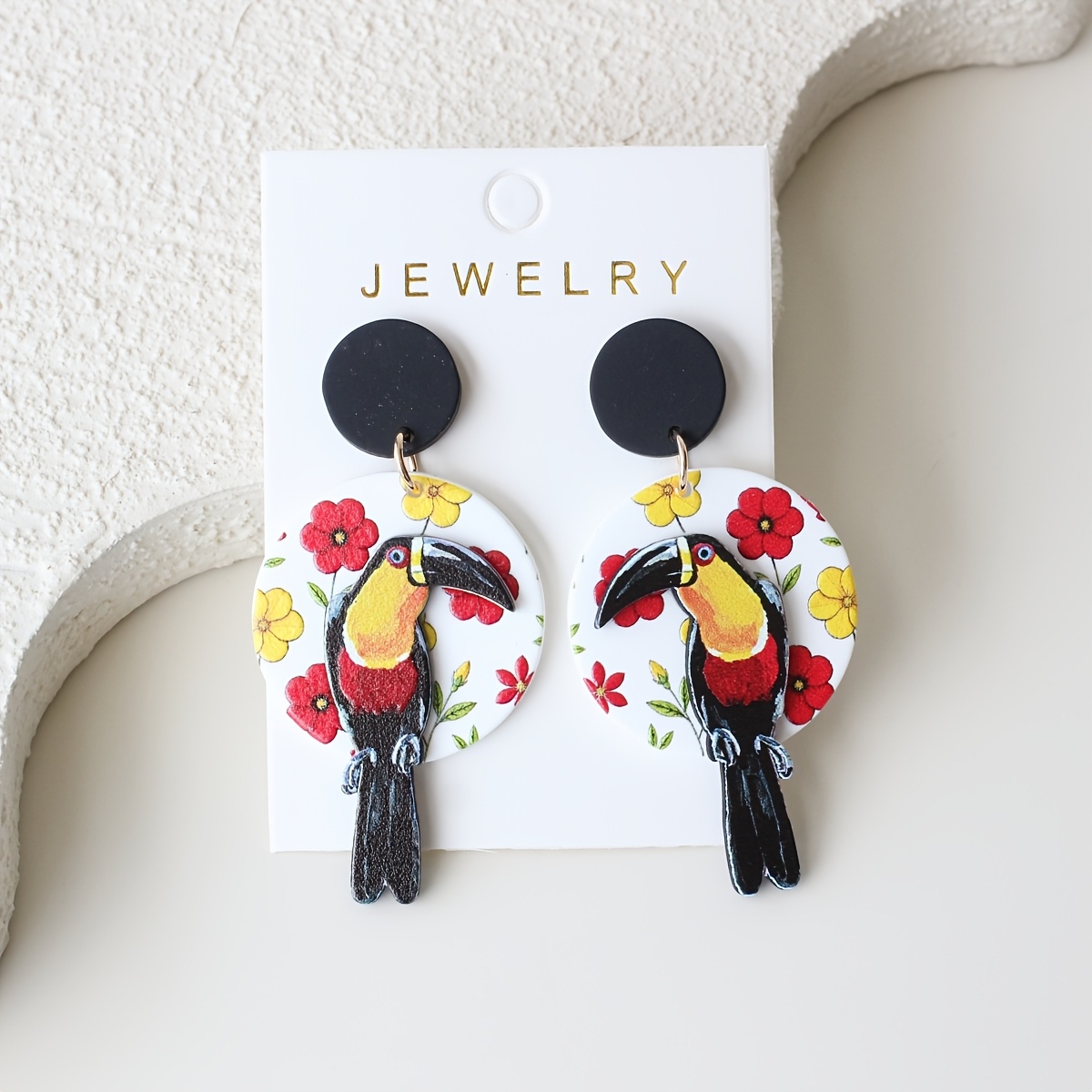 TEMU 1 Pair 3d Tropical Black Floral Classic Round Acrylic Women' Earrings Vacation Elegant Cute Suitable For Parties Celebrations Holiday Gift
