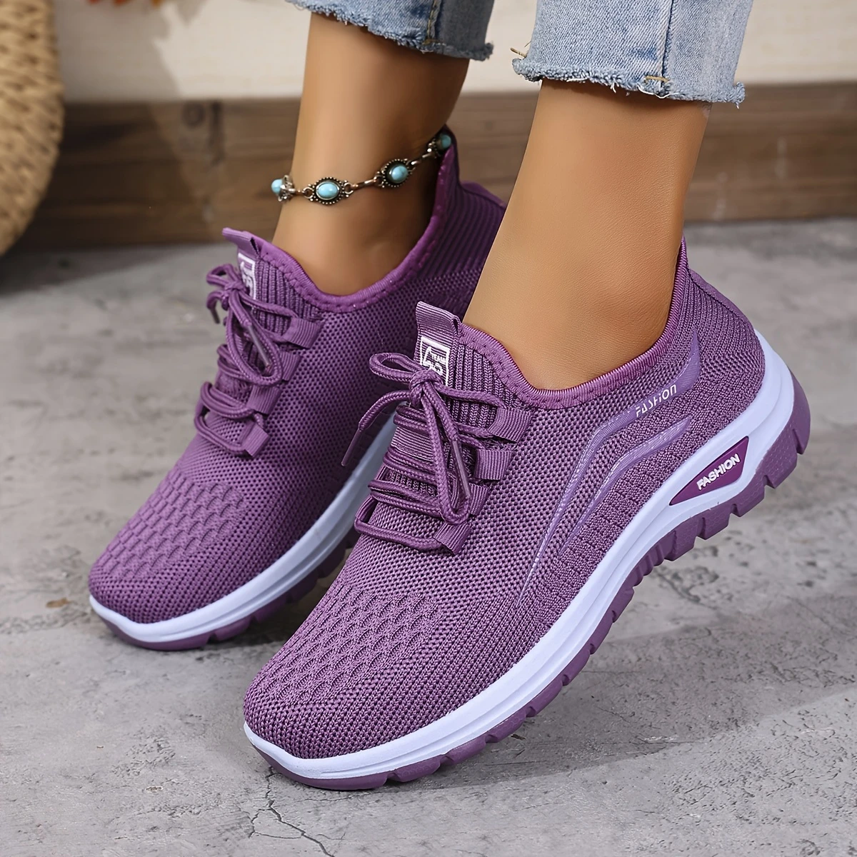 womens casual sports outdoor running walking daily commuting lace up patterned double layer easy on off knitted shoes details 8