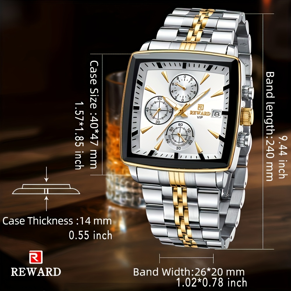luxury golden and white rectangular mens watches featuring a calculator and stopwatch multifunctional quartz wristwatches with luminous hands   business 8