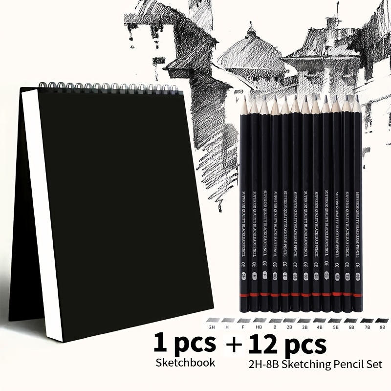 

1pc Spiral Bound Sketchbook + 12pcs 2h-8b Pencils Set, Acid-free Art Drawing Paper, Ideal Gift For Artists & Beginners, Christmas