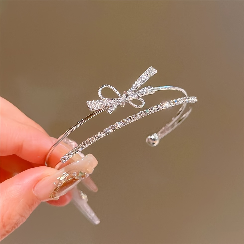 TEMU Bracelet ouvert élégant à nœud pour femmes, bijou de luxe étincelant, adapté à un usage , aux banquets, aux fêtes, aux cadeaux