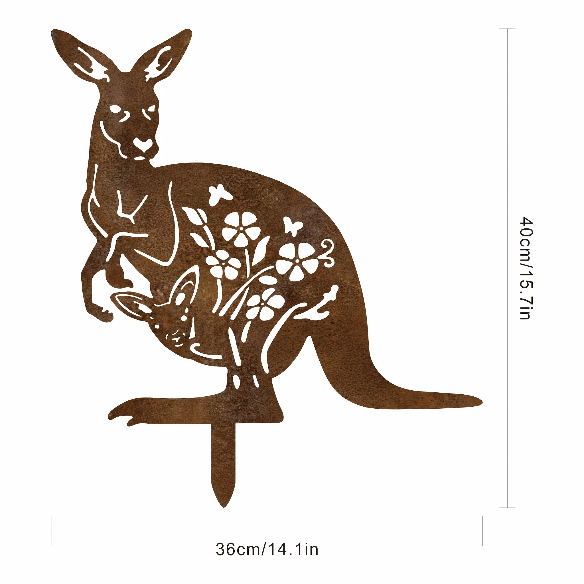 TEMU 2d Flat, [2d Flat] [2d Flat][2d Flat] 1 Creative Kangaroo And Floral Metal Garden Decoration Set Country Style Country Style Yard Decoration