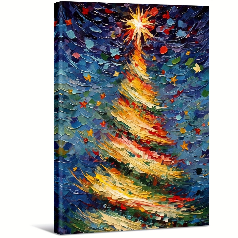 peinture abstraite colorée d'un arbre de noël. peinture sur toile de  décoration murale en bois - pour , de bain, , , , cadeau - 1 pièce – maison  et cuisine – Temu, image size:1000x1000