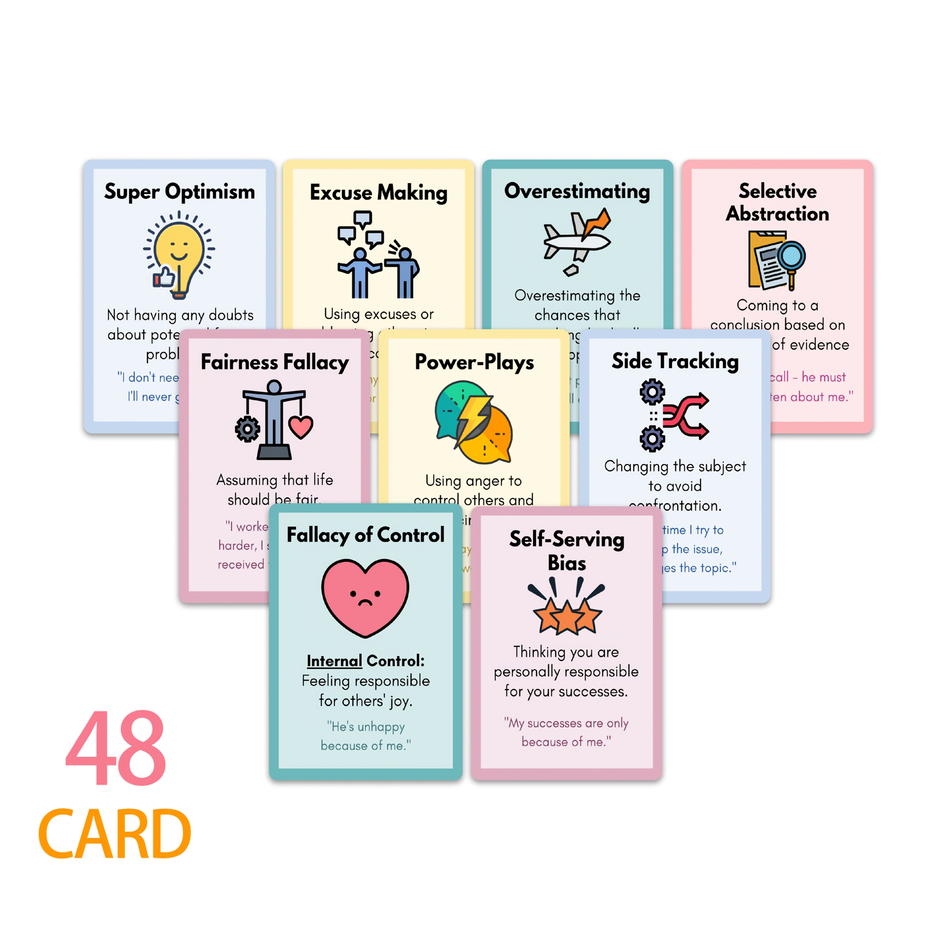 TEMU 48 stuks CBT Cognitieve Distorsies Flashcards Denkvalleien Kaarten Cognitieve Biases Zelfbewustzijn Emotionele Intelligentie Besluitvorming