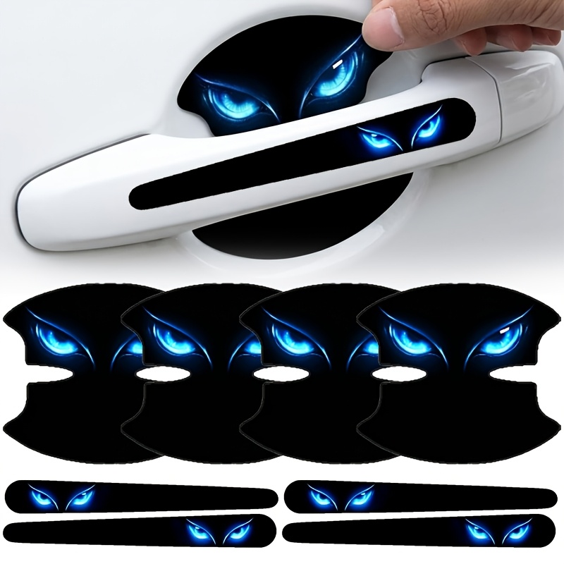 Image of 8pcs Car Door Handle Scratch Protection Stickers, Blue Eye Pattern Car Door Cup Protector, Universal Anti-collision Auto Doors Handle Protective Film