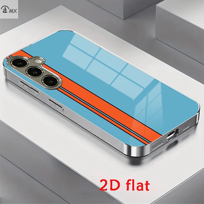 TEMU Phone Case - Orange Stripes Minimalist Style Tempered Glass Phone Case Suitable For Galaxy S25plus, S25ultra-5g, S25edge5g, S25, S24, S23ultra,
