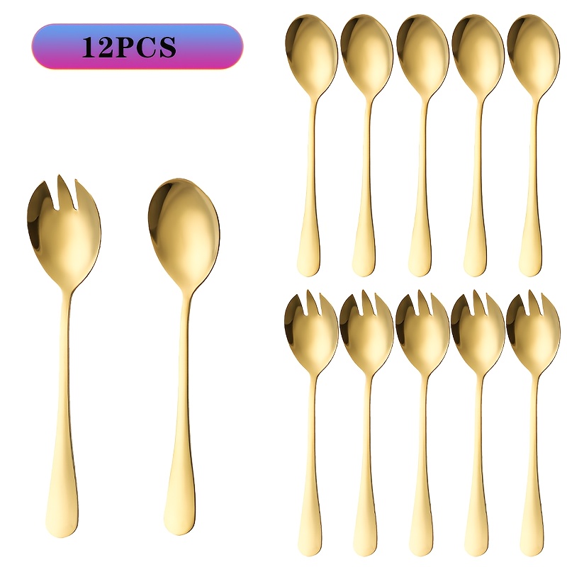E-shop 8/12 Stück Edelstahl Salatgabeln Löffel - Gold - 7,9 Zoll, Langlebiger Metallspiegelpolitur, Geeignet für Zuhause Restaurant, Spülmaschinenfest,