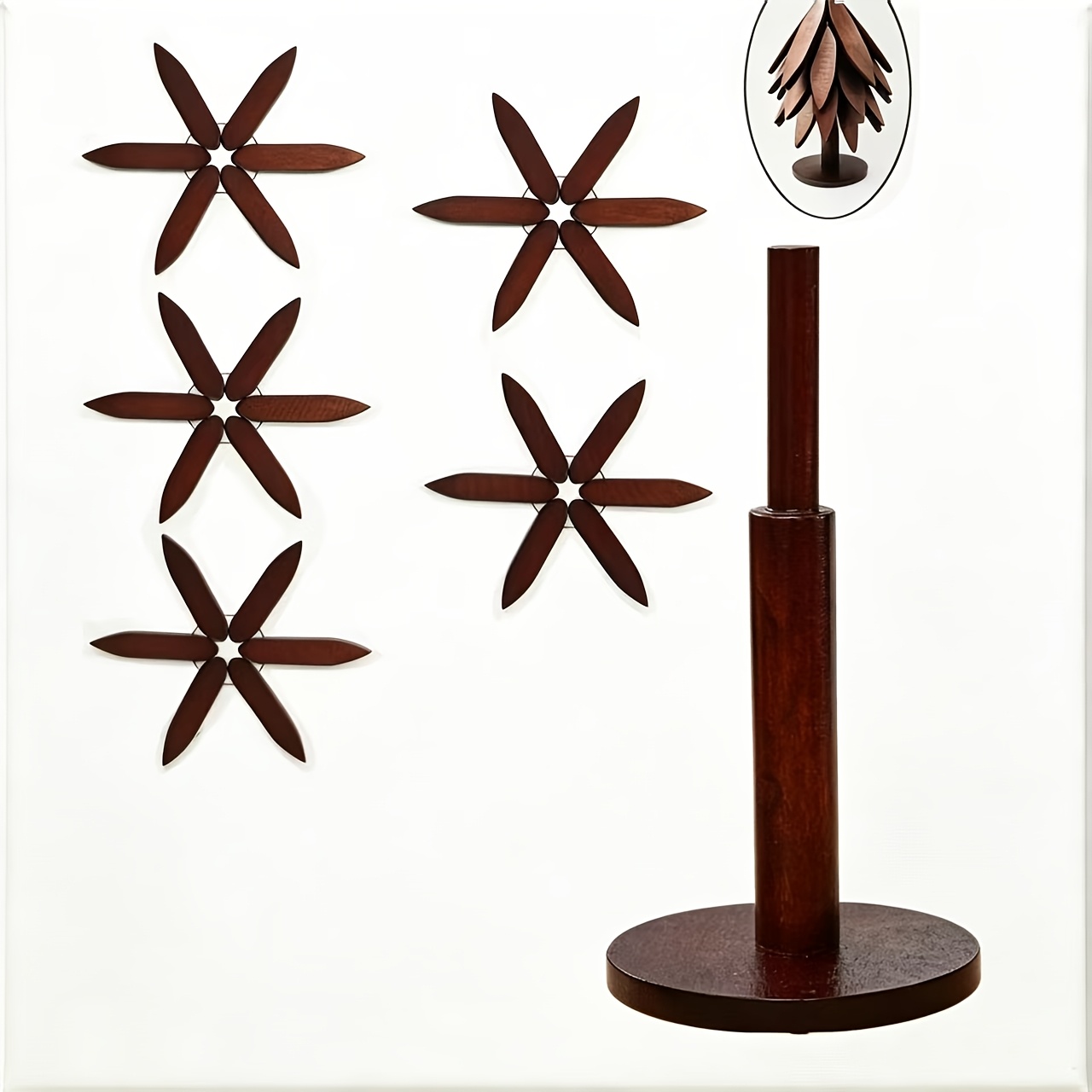 TEMU Tree-shaped Trivet Set, Includes 5 Trivets   1 Stand, Stackable Christmas , Foldable Wooden Kitchen Trivet, Suitable For Frying Pans/soup