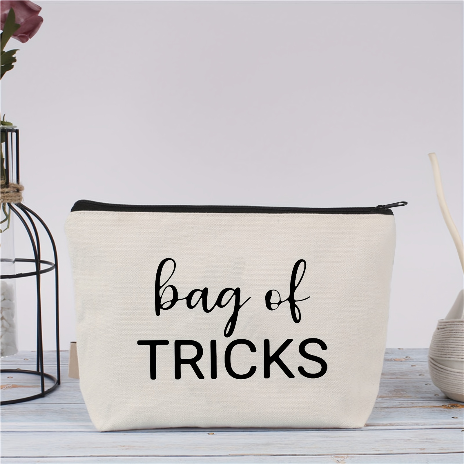 

Funny 'bag Of Tricks' Canvas Makeup Bag - Travel & Halloween Gifts, Women's Cosmetic Pouch With Zipper