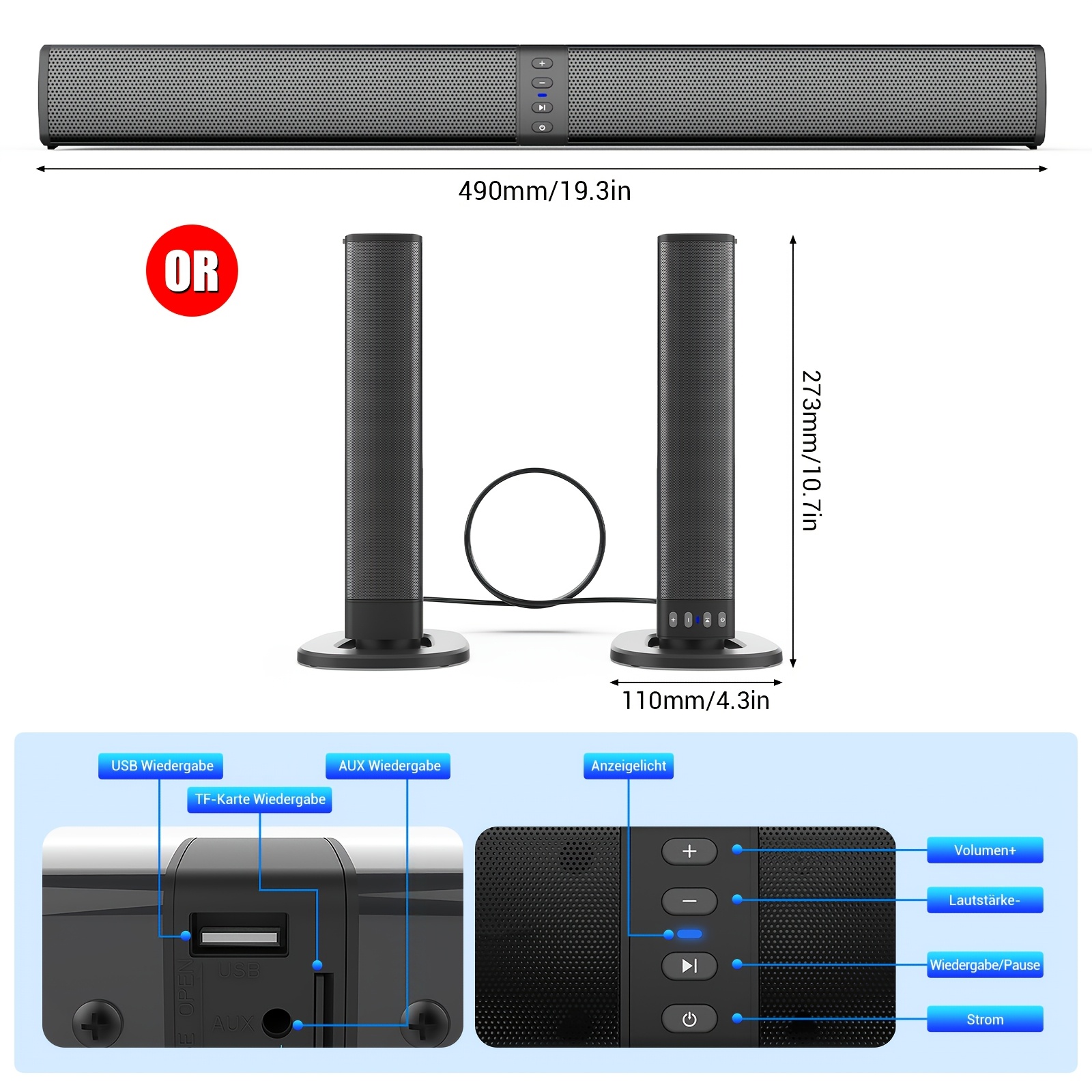 Wireless Home Theater Soundbar with Removable Design