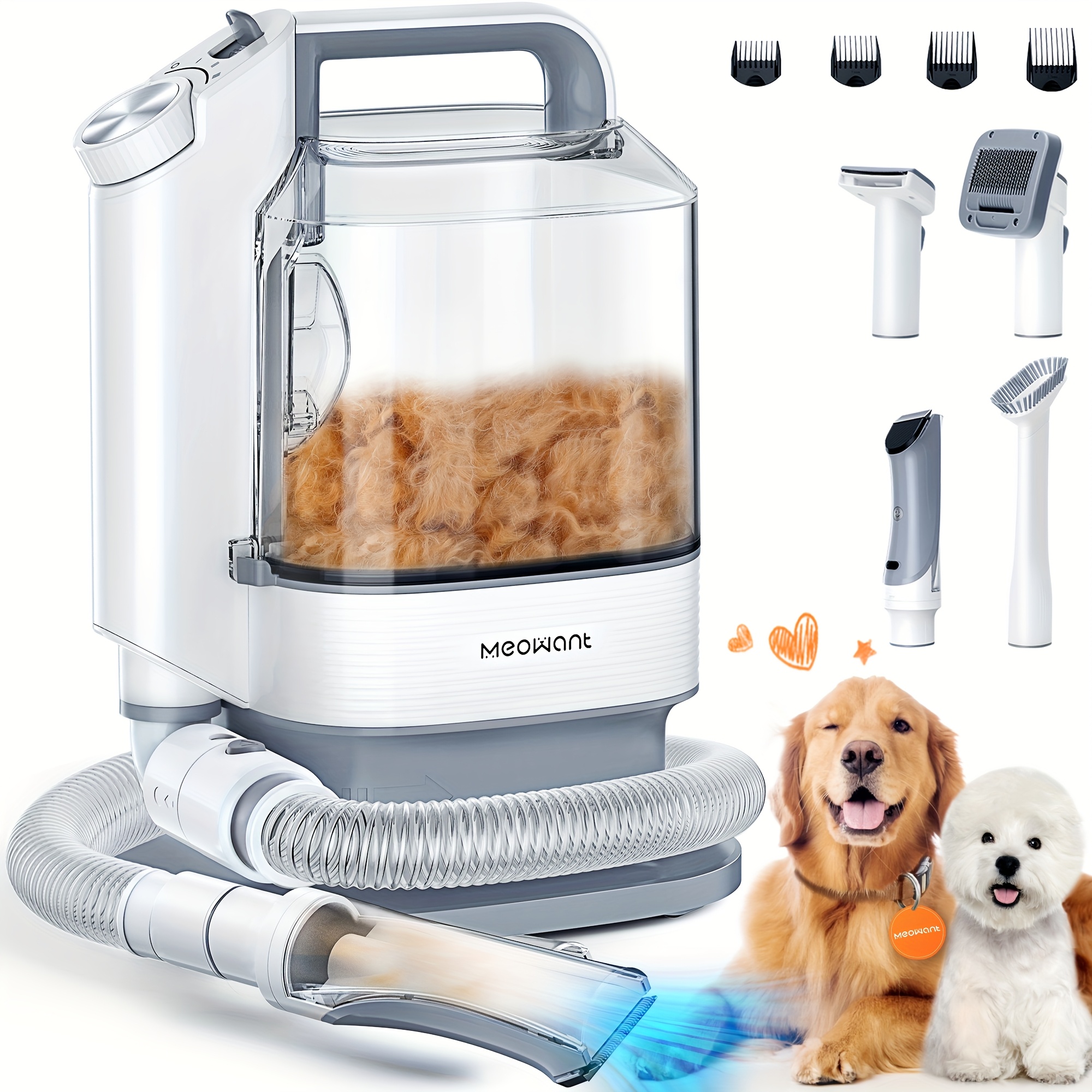 

Pet Grooming Vacuum Kit For Shedding, Featuring A 3.2l Large Dust Cup And 3-mode Powerful Suction, Includes 5 Professional Tools For Shedding & Cleaning, Suitable For Dogs And Cats