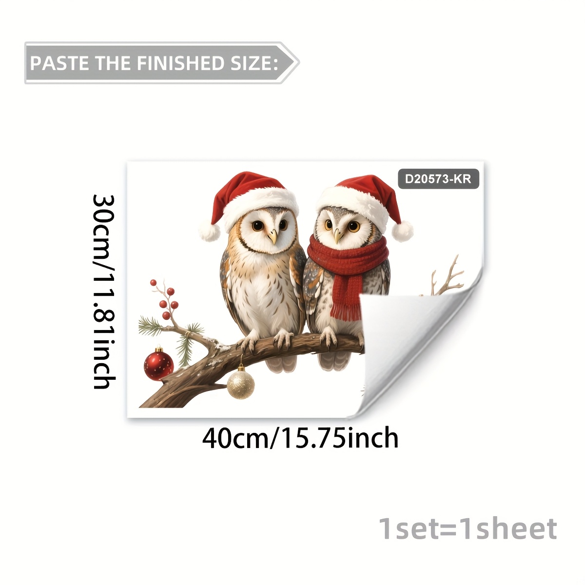 Image of A New-style Christmas Santa Hat Owl Window Sticker, Double-sided Static Glass Sticker, Suitable For Beautifying And Decorating Windows In Bedrooms, Living Rooms, And Bathrooms.