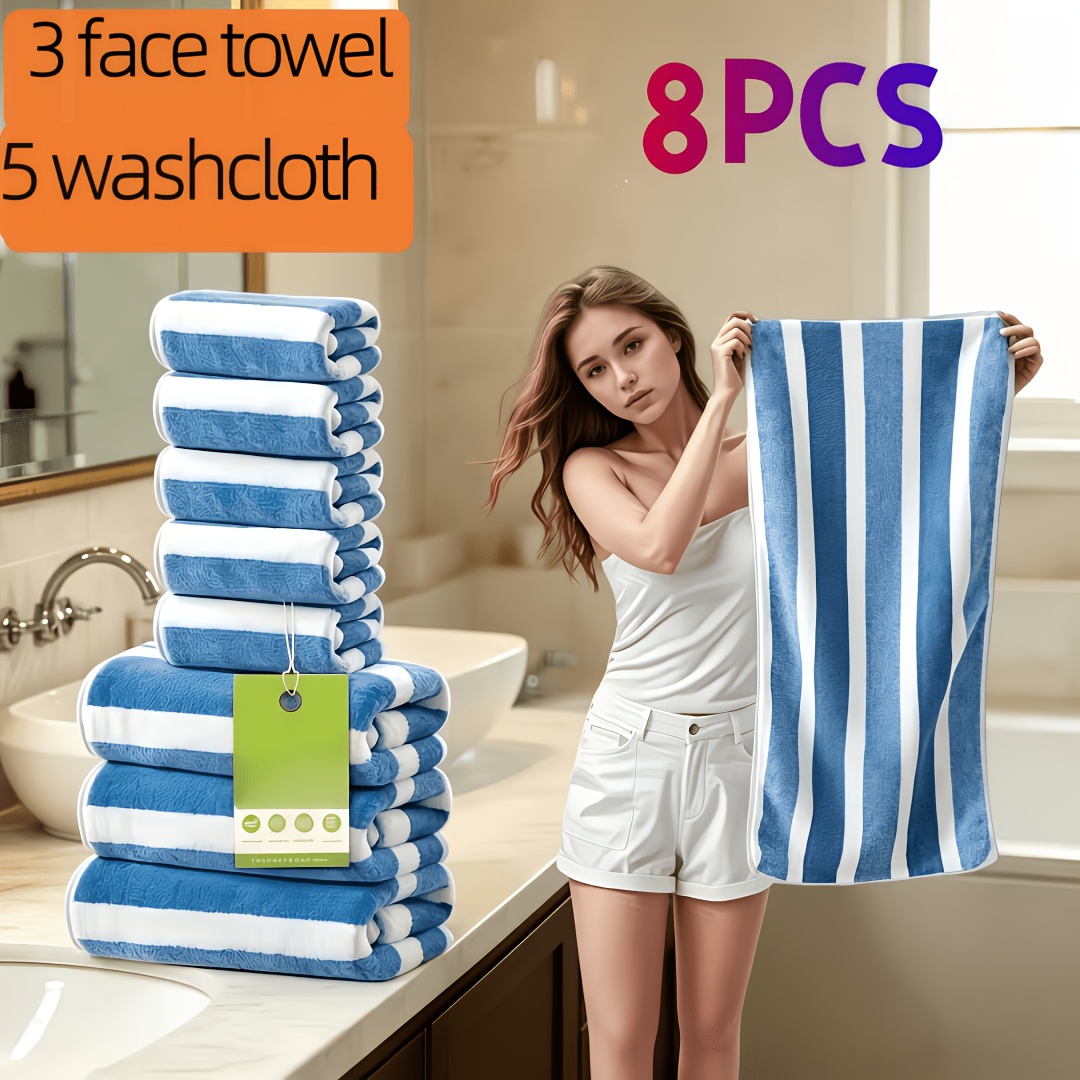 8pcs Set, High Colorfastness, No Shedding, Quick-drying. Includes 3 Hand Towels (75*35cm/ 13.7*29.5in) And 5 Face Towels (30*30cm/ 11.8*11.8in), Suitable for Use In Kitchens, Bathrooms, Salons, Football Fields, And More.