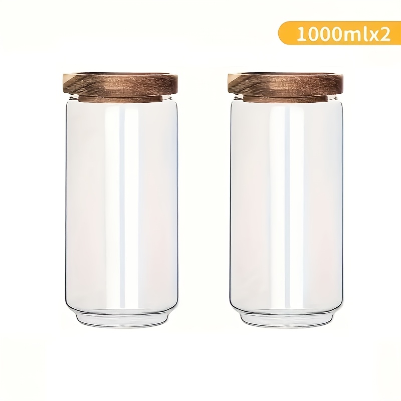 E-shop Set mit 2 Glas-Vorratsgläsern, runde Glasbehälter mit Acacia-Holzdeckeln, hergestellt aus hochwertigem Borosilikatglas, hitzebeständig,