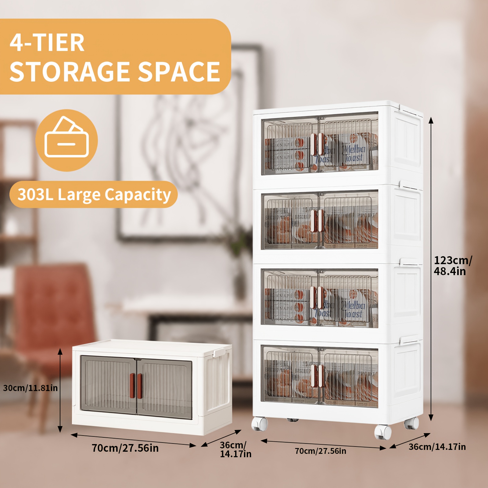 Image of 70cm Foldable Storage Box, Largeopening Storage Box, Large Storage Box With Lid And Wheels, Can Store Clothes, Snacks, And Books, Home Office Outdoor Foldable Container