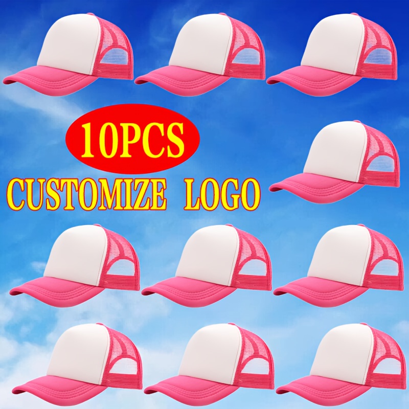 10pcs Custom Logo Trucker Hats, Adjustable Mesh Caps