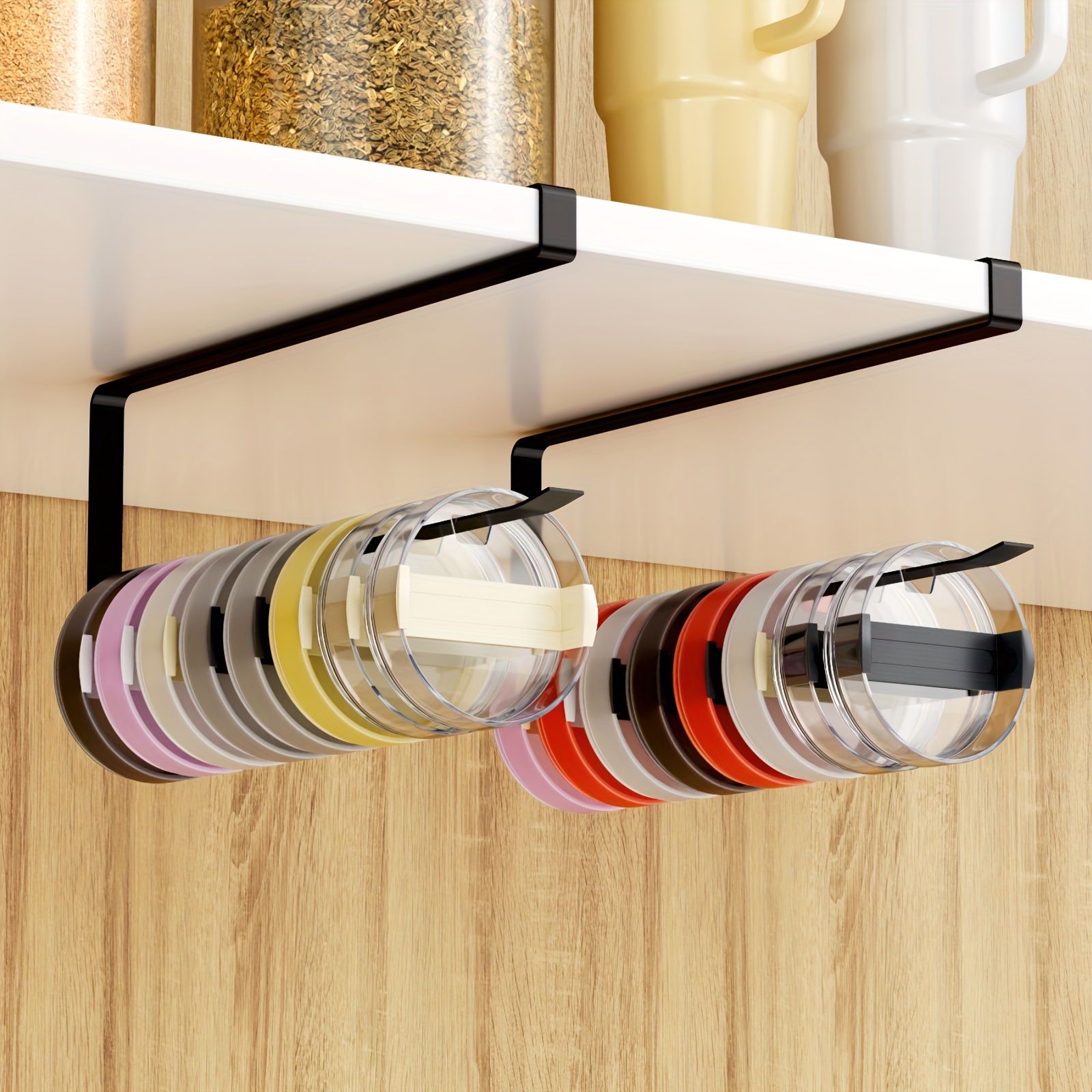 

2pcs Space-saving Iron Cup Lid Holder For Kitchen Cabinet, Screwless & Adhesive-free, Easy Install, Cup Mugs Holder