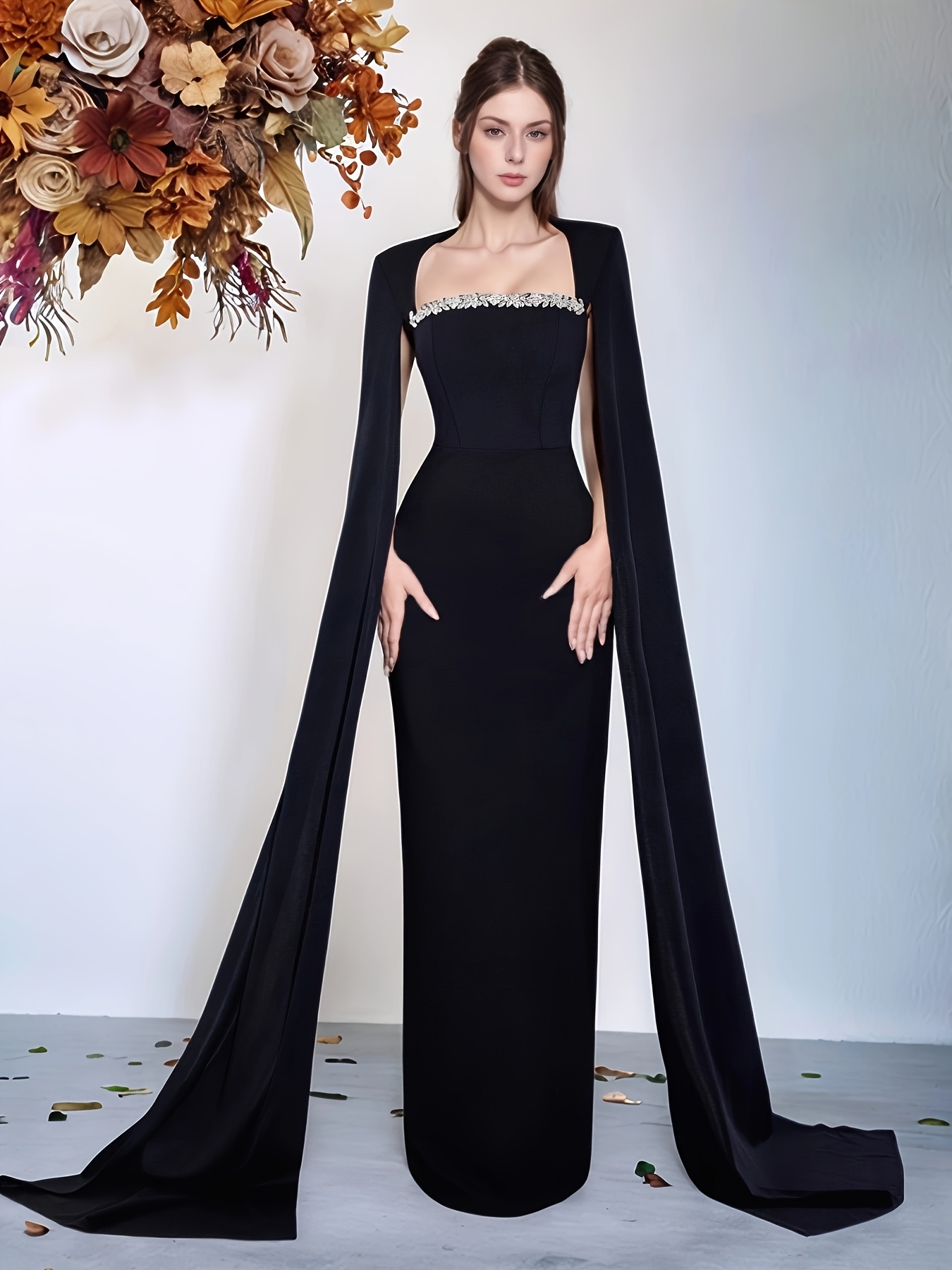 womens elegant strapless shoulder evening gown double cape