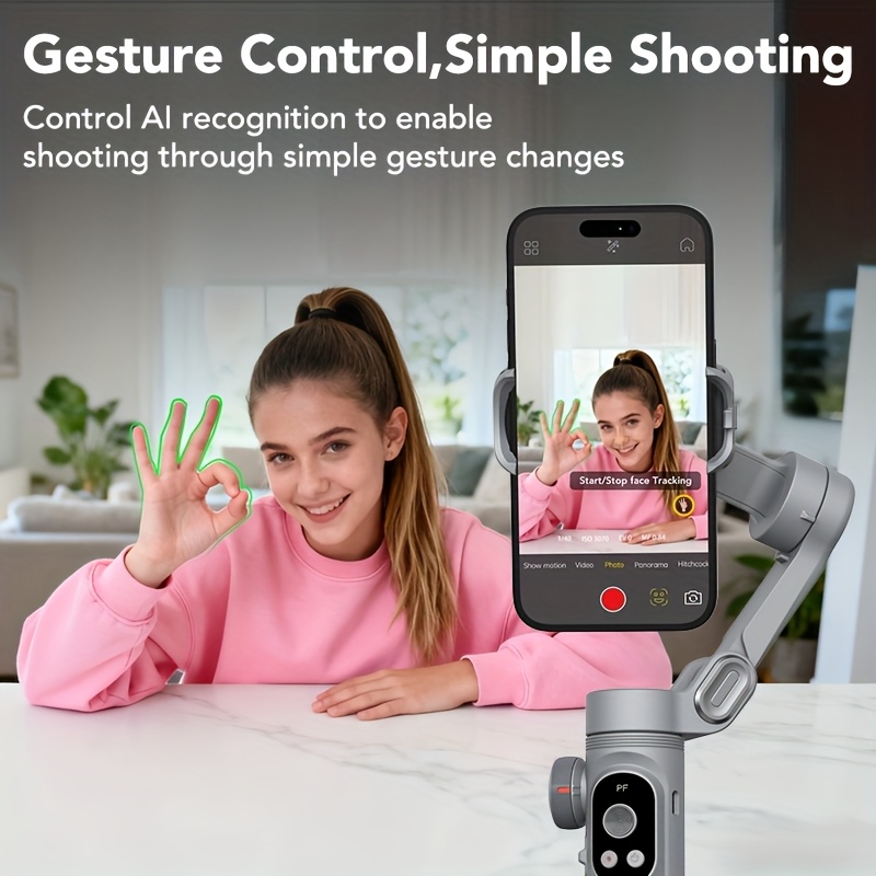 a smartphone gimbal stabilizer featuring 3 axis stabilization and   compatible with     and iphone devices it   with a fill light and tripod and   auto tracking capabilities the   portable foldable Product details 3
