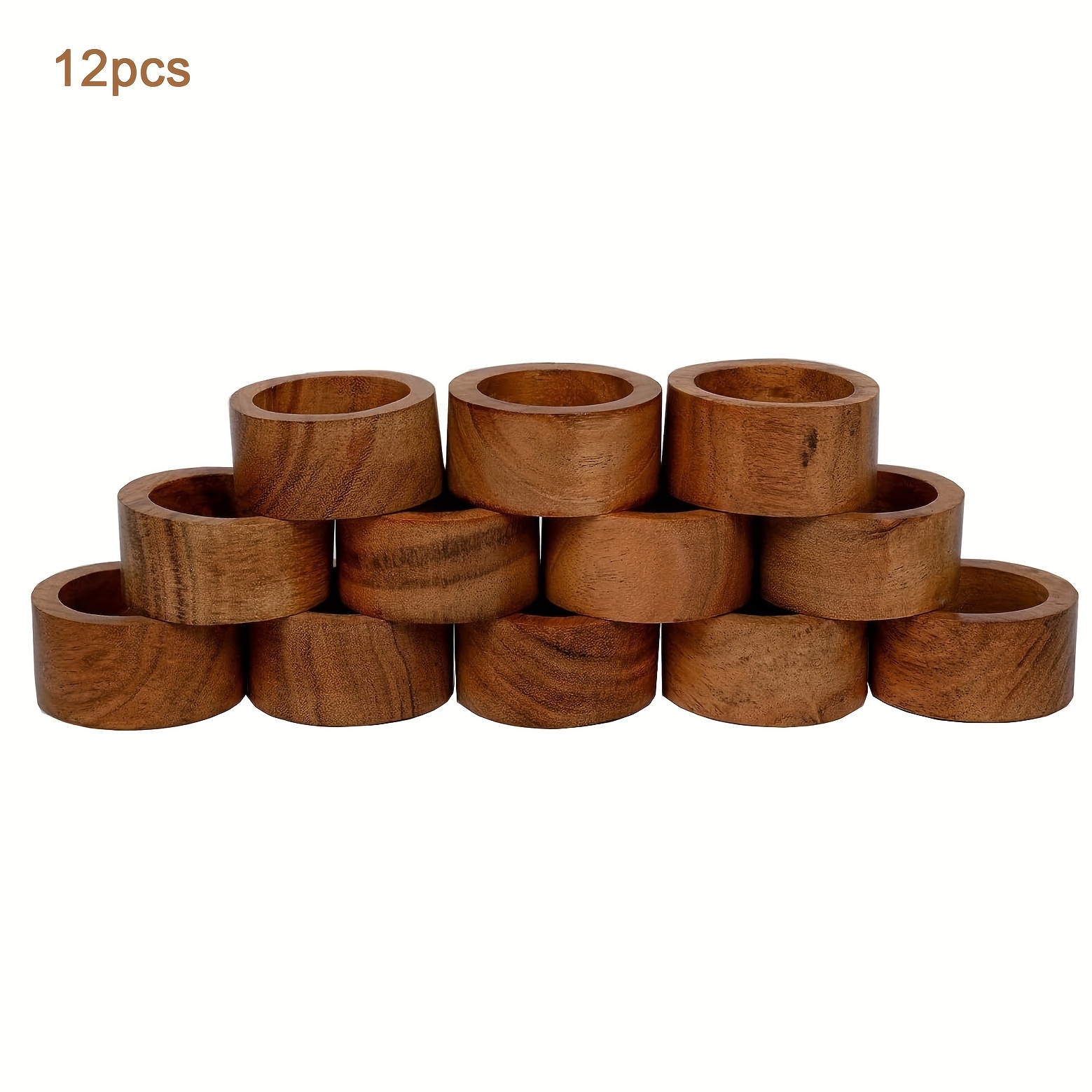 TEMU 12pcs Natural Wood And Acacia Wood Handmade Wooden Napkin Rings