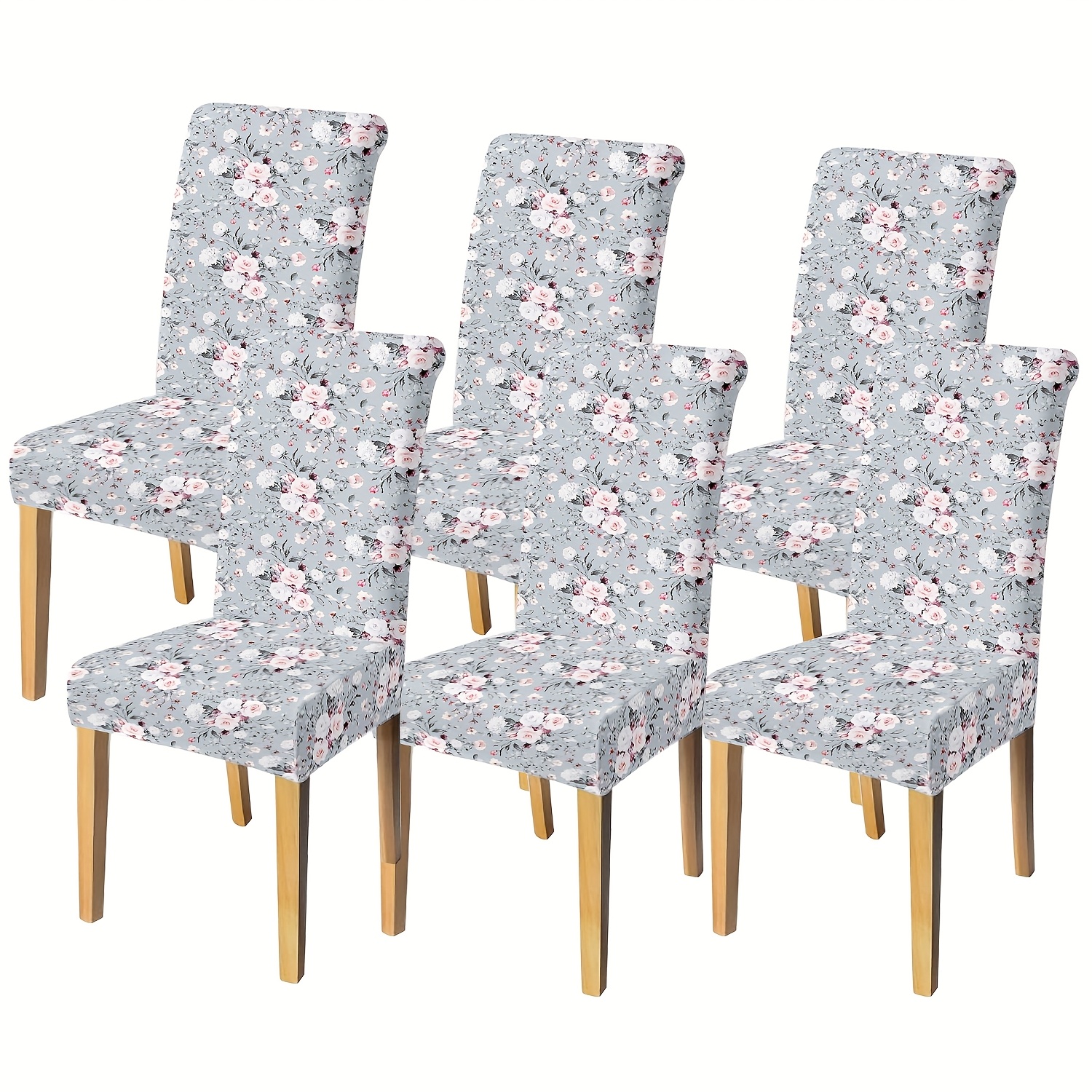 TEMU Housse de élastique amovible et lavable pour chaise de restaurant, 4/6/8 pièces, motif fleurs de printemps et d'été avec écran , convient pour